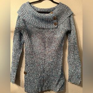 Elegant Blue Knit Cowl Neck Sweater